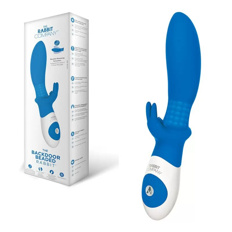 Перезарежаемый анальный стимулятор кролик The Backdoor Beaded Rabbit с шариками и ротацией - синий