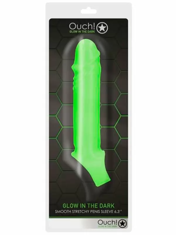 Реалистичная насадка-удлинитель Shots toys Ouch!, фиксация на мошонке, люминисцентная, 15,5 см