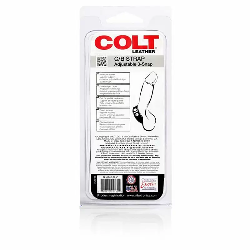 Кожаная утяжка на пенис Colt C/B Strap Adjustable 3-Snap – черный