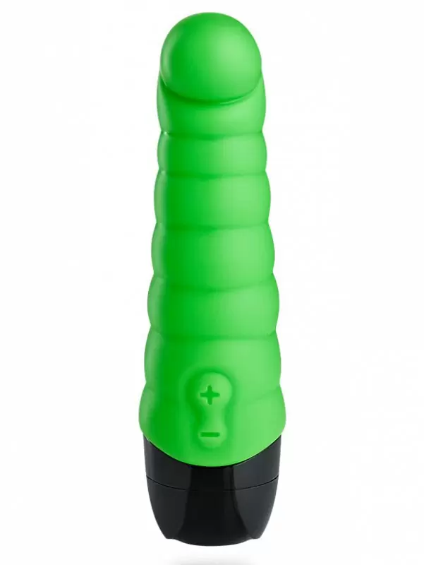 Ребристый вибратор Fun Factory Little Paul, с изогнутой головкой, 14 см, зеленый