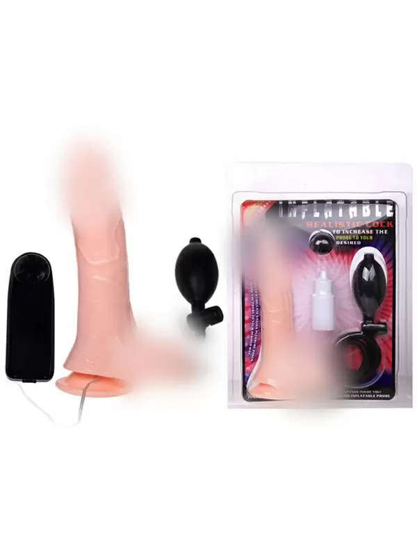 Увеличивающийся в размере реалистик-вибратор на присоске Inflatable Realistic Cock – телесный