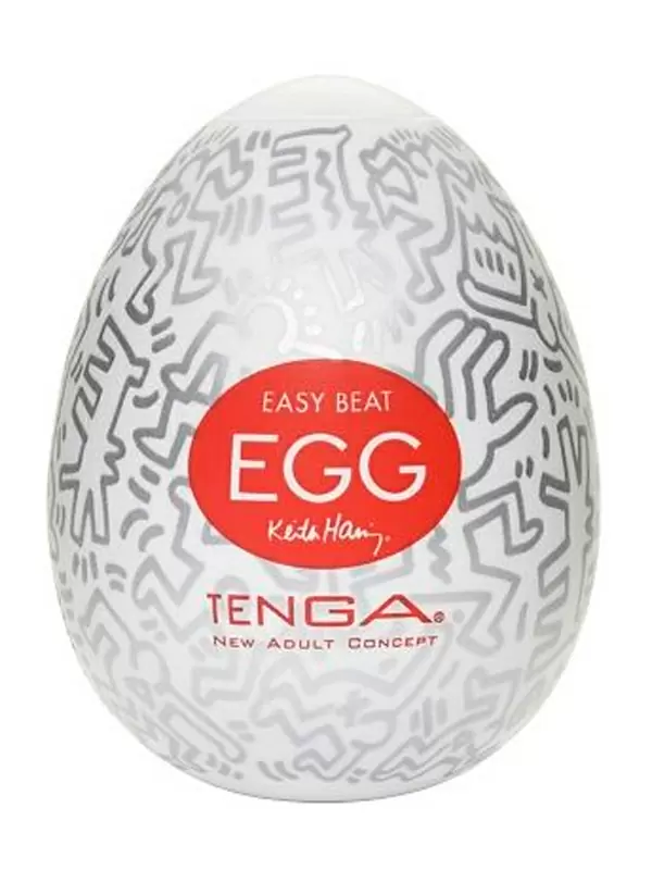 Компактный мастурбатор-яйцо Tenga Keith Haring Easy Beat Party, 6,1 см, ТПЭ, белый