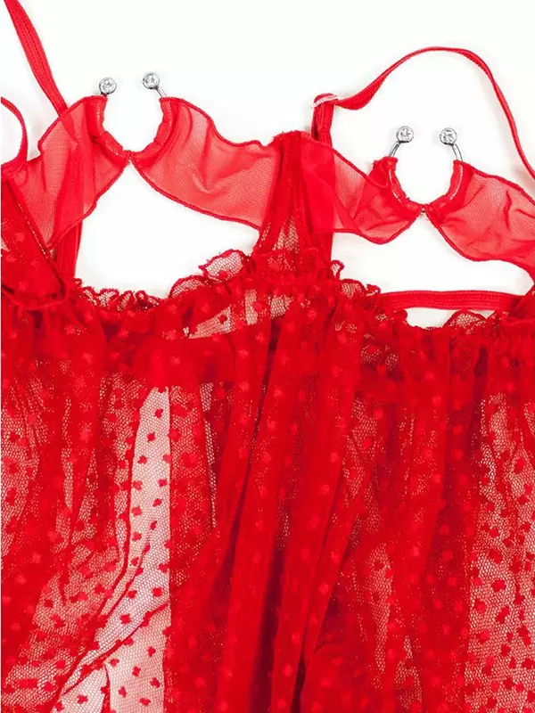 Оригинальная красная сорочка Anais Sienna с открытой грудью – S