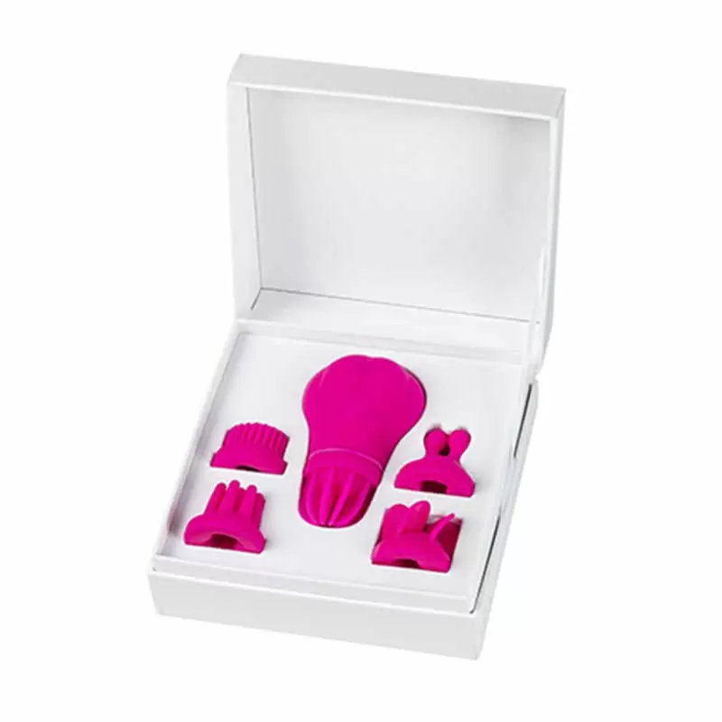 Стимулятор клитора и интимных зон Caress с 5-ю насадками - розовый