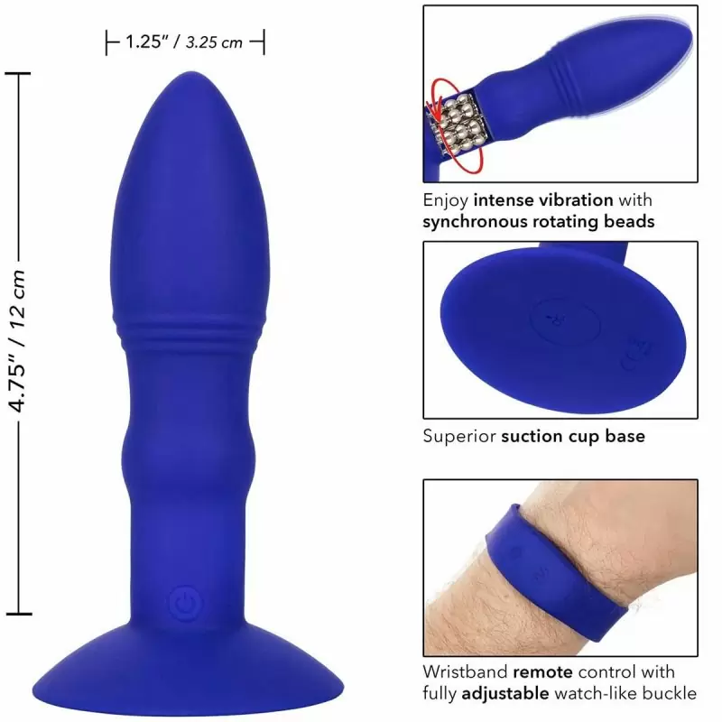 Компактная анальная вибропробка Eclipse, с ротацией, 14 см, силикон, синий 