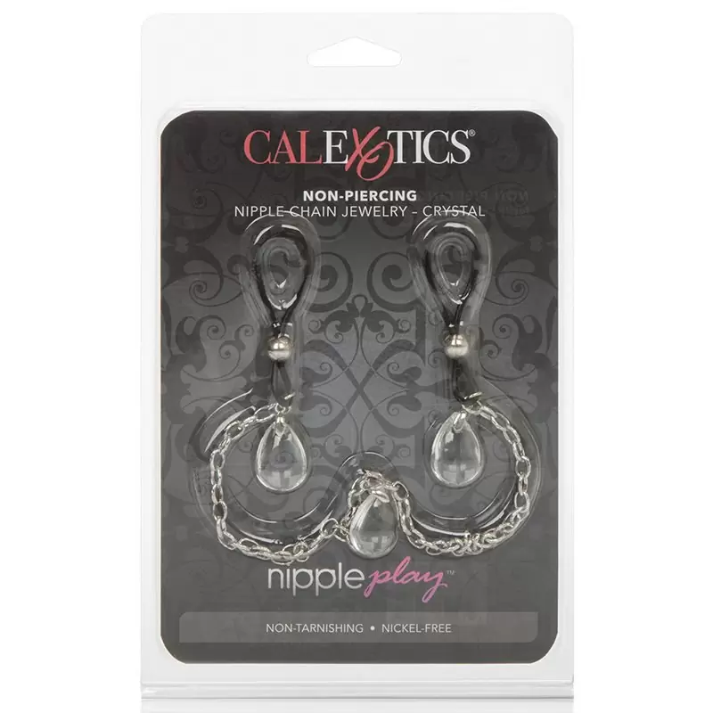 Зажимы на соски Chain Jewelry - Crystal на цепочке с подвесками – прозрачный