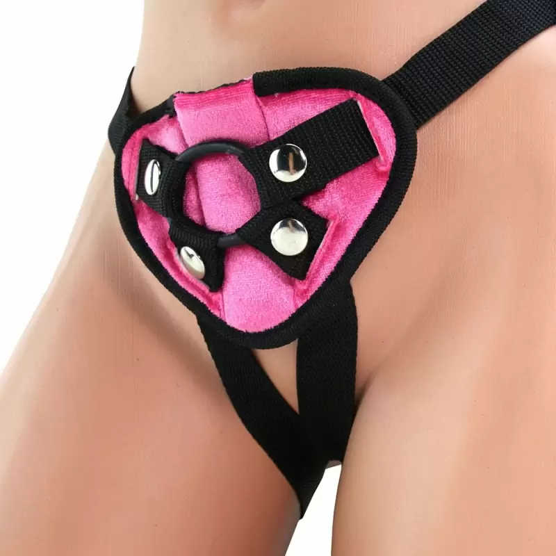 Плюшевые трусики для страпона Pink Velvet Strap-on Harness – розовый с черным