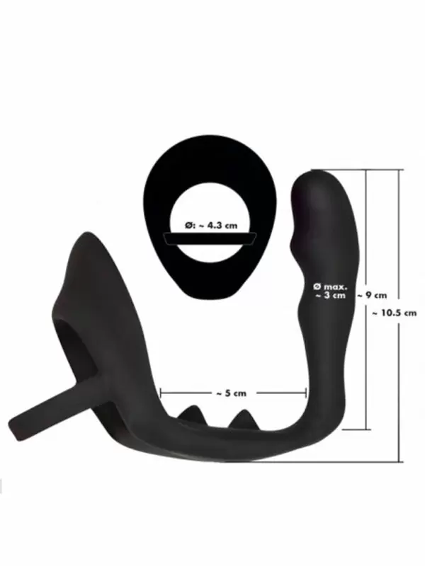 Стимулятор простаты Orion Penisring, с эрекционным кольцом и подхватом мошонки, 9 см, силикон, черный