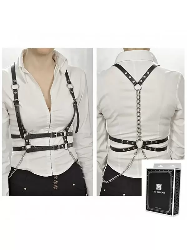 Кожаная портупея Sitabella с цепочками – черный, XS-M