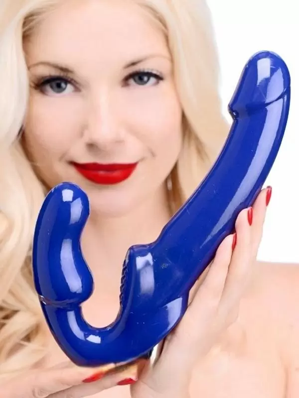 Анатомический страпон Revolver II Strap U, безремневой, 25 см, латекс, синий