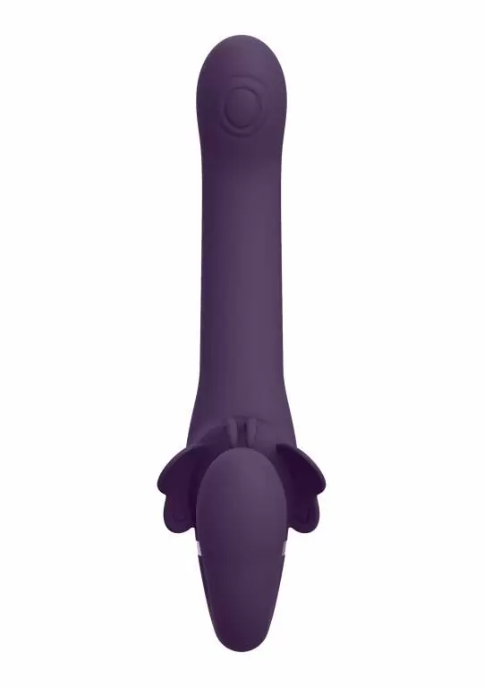 Анатомический вибрострапон Satu, 23 см, безремневой, с тремя моторами, фиолетовый