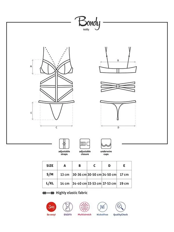 Тедди черного цвета с широкими лентами Bondy (Obsessive) – L/XL