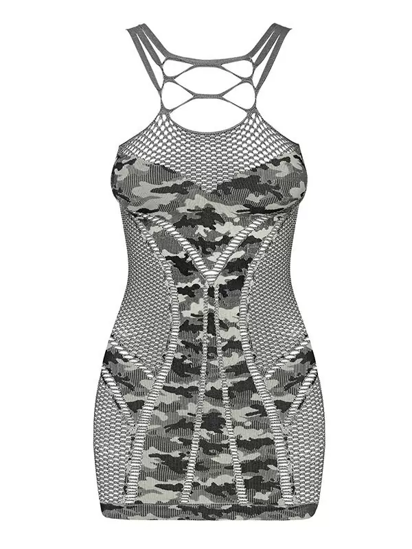 Платье-сетка со вставками в стиле милитари (Obsessive) – S/L