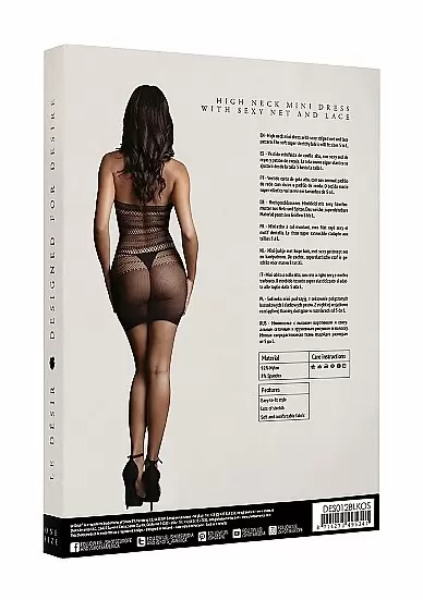 Мини платье с высоким воротником High Lace Neck Net Mini Dress