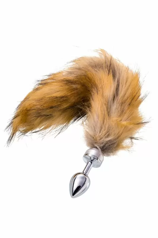 Маленькая анальная пробка с большим хвостом TOYFA Metal – рыжий