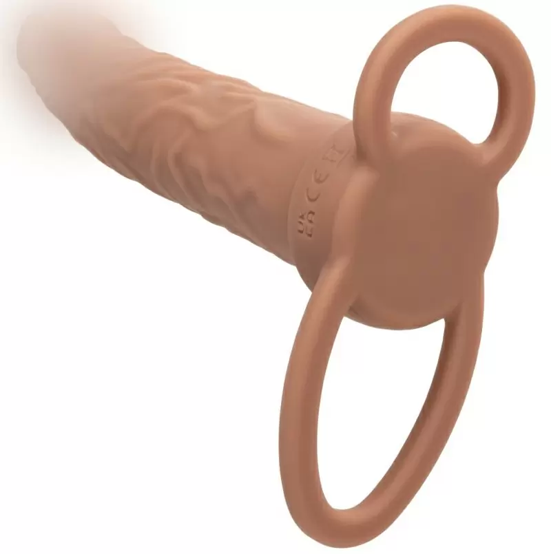 Реалистичная вибронасадка Performance Maxx Rechargeable Dual Penetrator, для двойного проникновения, 14 см, 10 режимов, телесный