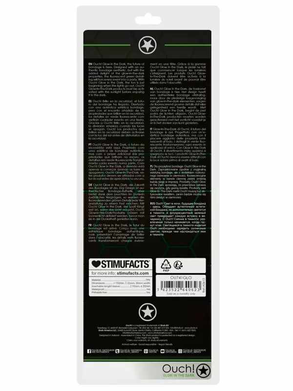 Ребристая насадка-удлинитель Shots toys Ouch!, фиксация на мошонке, люминисцентная, 15,5 см