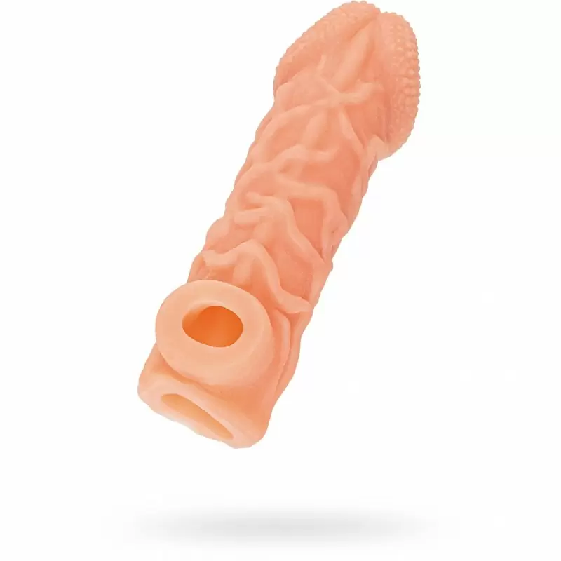 Реалистичная насадка на пенис с венками и отверстием для мошонки «Cock sleeve» (средняя), Kokos