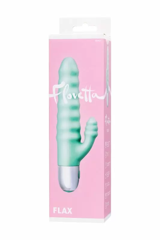 РЕЛЬЕФНЫЙ ВИБРАТОР С КЛИТОРАЛЬНОЙ СТИМУЛЯЦИЕЙ FLOVETTA FLAX, СИЛИКОН, МЯТНЫЙ, 17,5 СМ