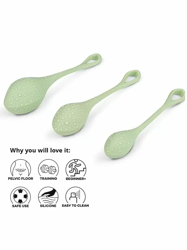 Набор одинарных вагинальных шариков Satisfyer Yoni Power 2, 3 предмета, силикон, салатовый