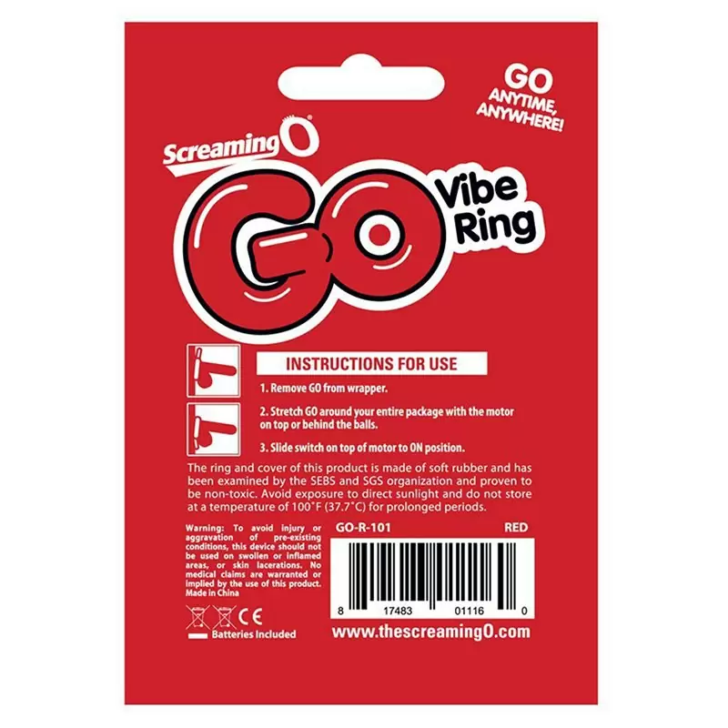 Упругое виброкольцо на пенис Screaming O - Go Vibe Ring одноразовое – красный