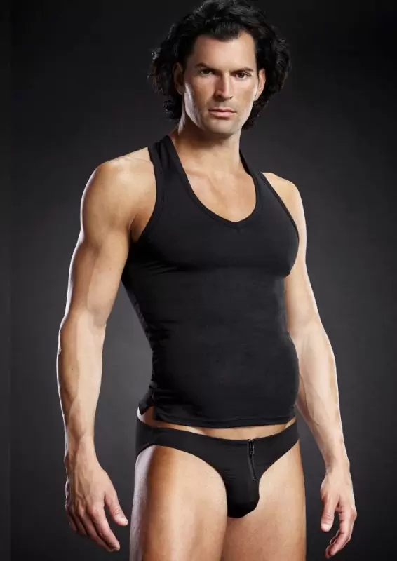 Черная борцовка BlueLine с V-образным вырезом – L/XL