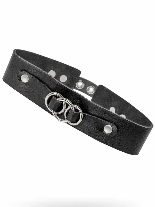 Чокер-ошейник Pecado BDSM, со связанными кольцами, натуральная кожа, чёрный