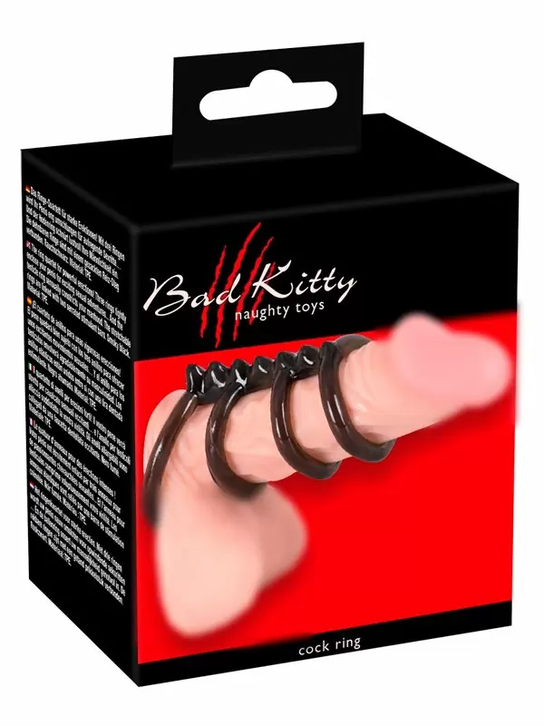 Эластичная насадка на пенис Orion Penis-Hodenring 4er, 4 кольца с подхватом мошонки и гребнем сверху, 6,5 см, черный