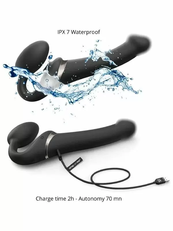 Анатомический страпон Strap-On-Me Multi Orgasm с 3 моторами, безремневой, размер S, черный