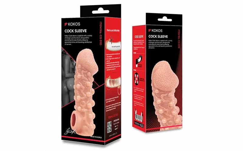 Реалистичная насадка на пенис с шариками и отверстием для мошонки «Cock sleeve» (большая), Kokos