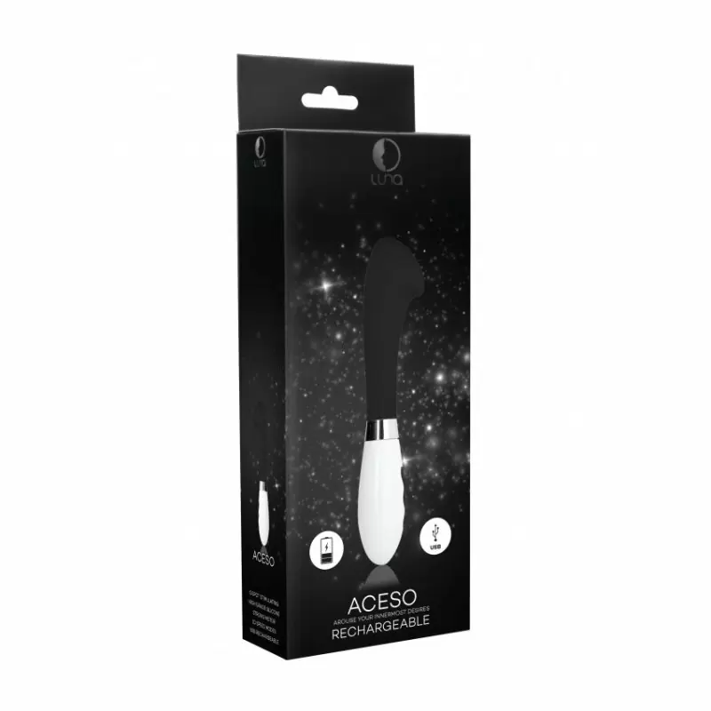 Изогнутый вибратор Aceso Rechargeable, 20,8 см, силикон, черный с белым
