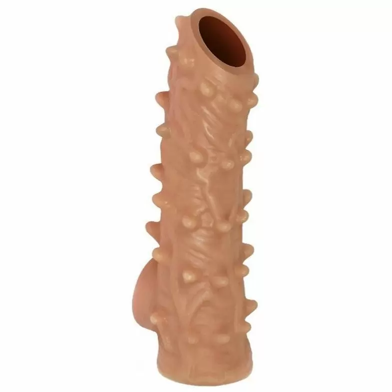 Реалистичная насадка на член с шипами, с подхватом мошонки, с открытой головкой, размер M