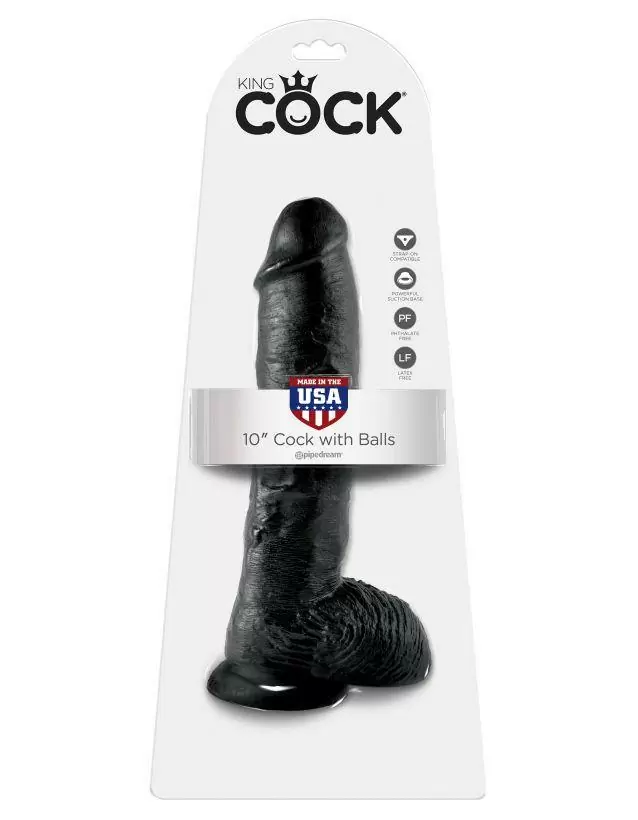 Фаллоимитатор-гигант на присоске с мошонкой черный King Cock 10 Cock
