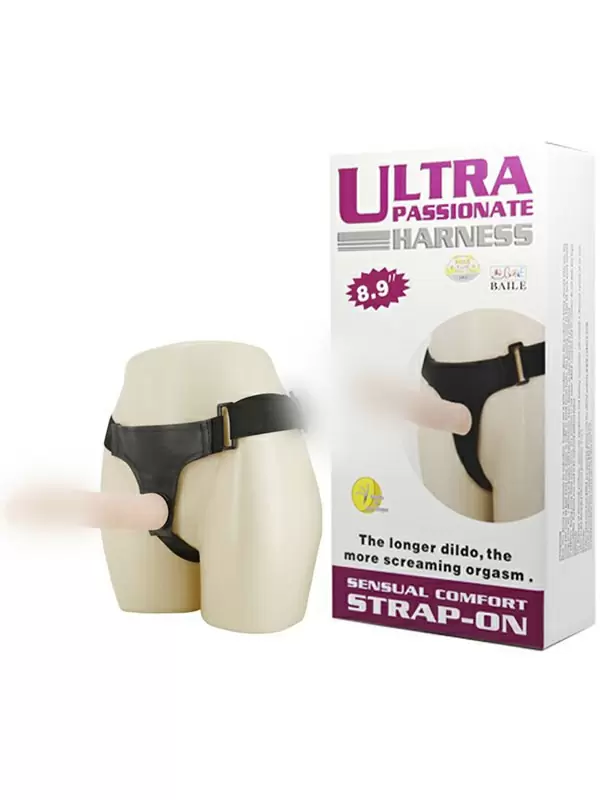 Реалистичный страпон с гибким каркасом Ultra Passionate Harness – телесный