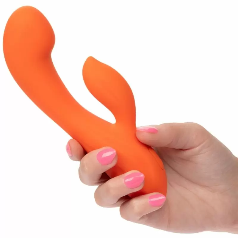 Изогнутый вибратор-кролик STELLA LIQUID SLCNE DUAL G, 17,8 см, силикон, оранжевый