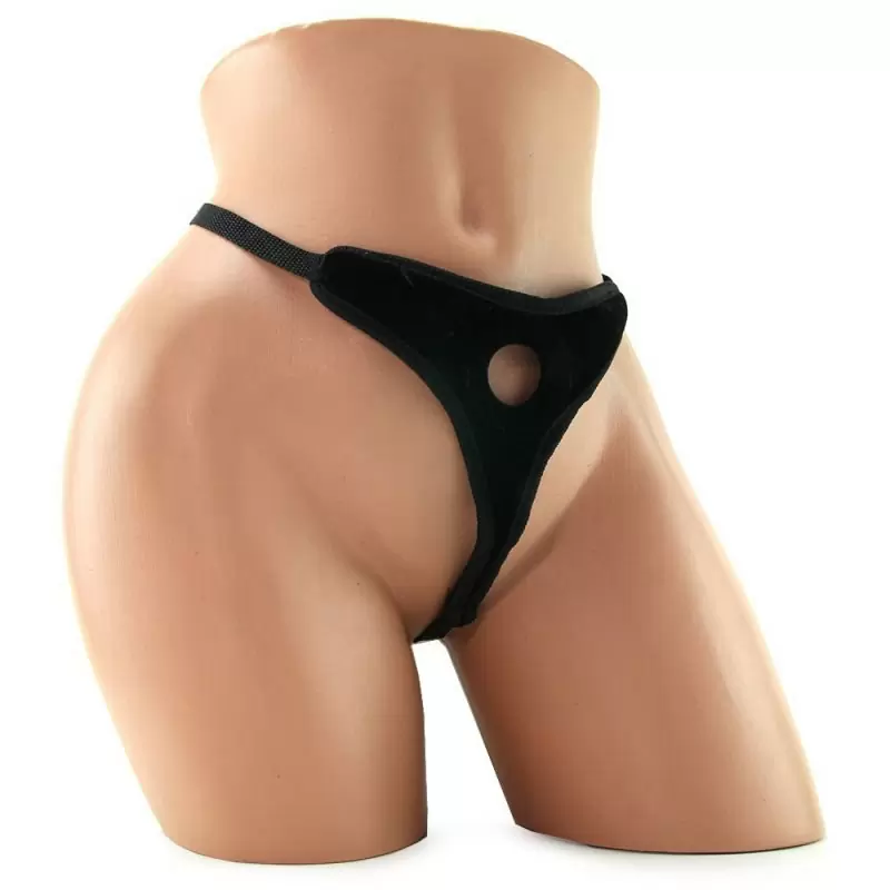 Плюшевые трусики-стринги для страпона Black Velvet Bikini Strap-On – черный