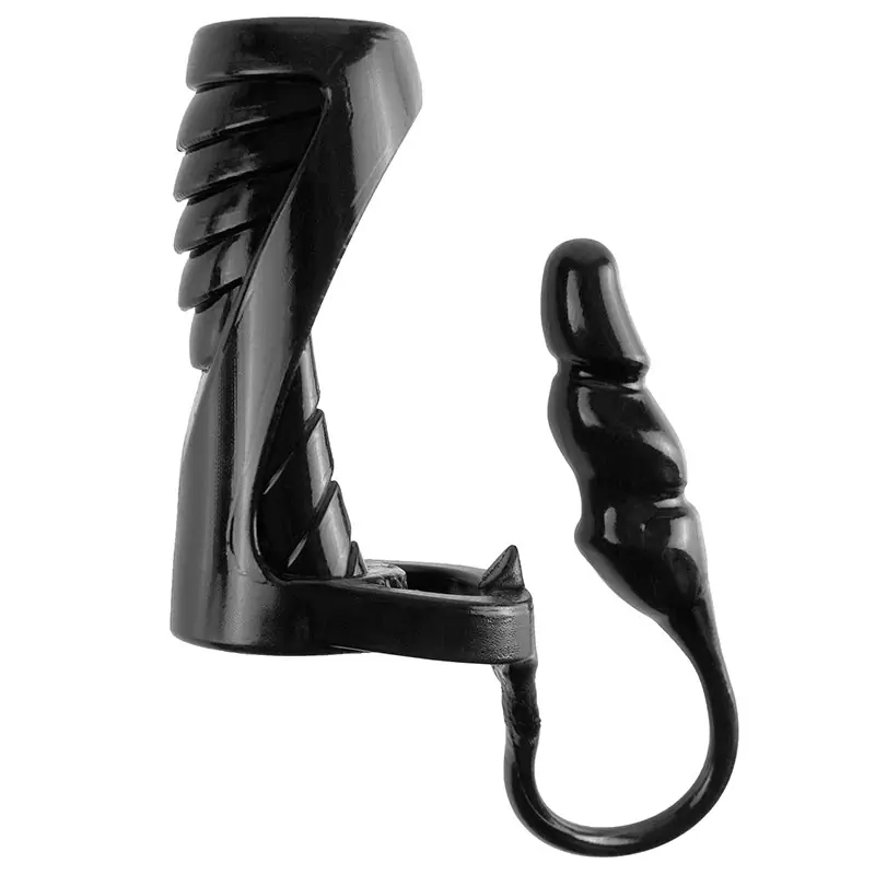 Насадка Extreme Enhancer with Anal Plug с кольцом на мошонку и пробкой – черная