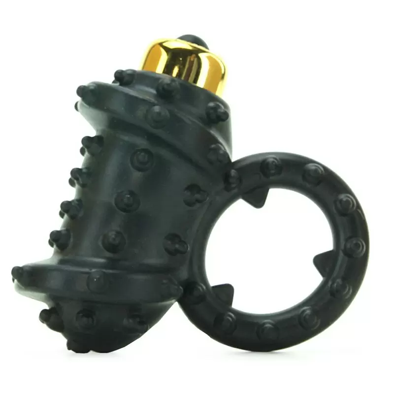 Эрекционное кольцо Gold Vibrating Cockring с вибрацией черное с золотом	