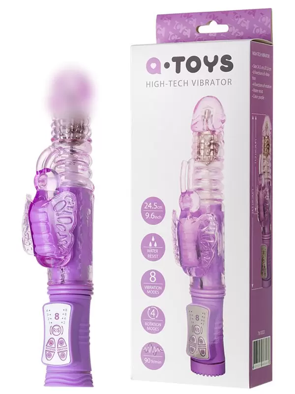 Вибратор с ротацией, поступательными движениями и клиторальным стимулятором TOYFA A-Toys – фиолетовый