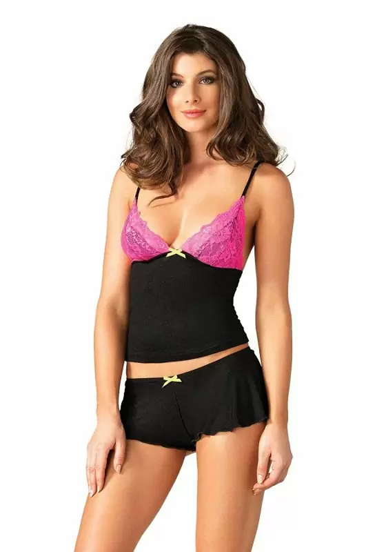 Эротический комплект для сна Leg Avenue Lace & Jersey Cami & Shorts - L