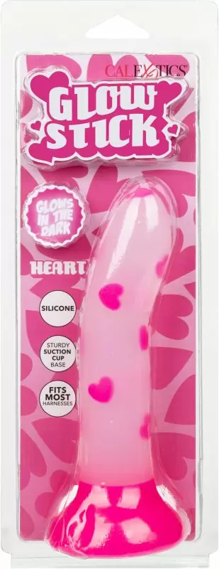 Светящийся фаллоимитатор California Exotic Novelties Glow Stick Heart, 15,2 см, силикон, белый с розовым