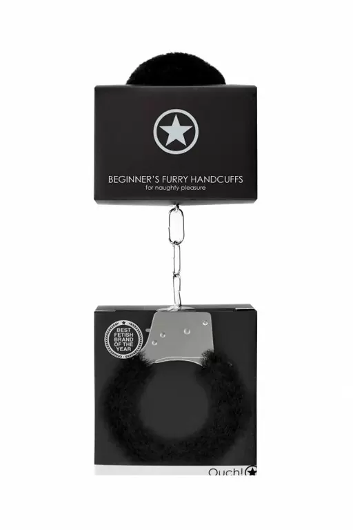 Металлические наручники с меховой обивкой Beginner's Handcuffs Furry (Черный)