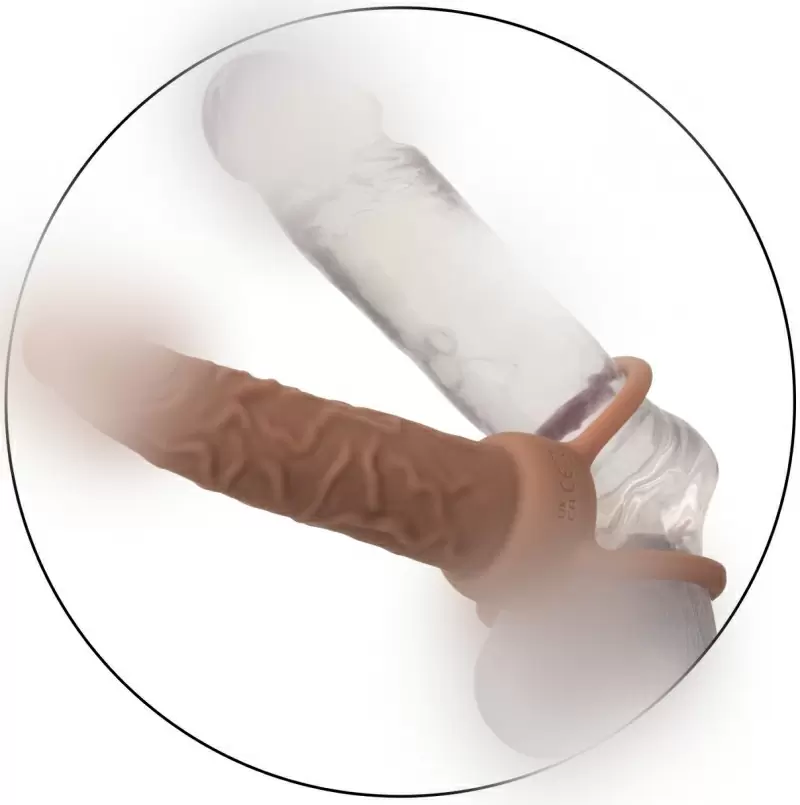 Реалистичная вибронасадка Performance Maxx Rechargeable Dual Penetrator, для двойного проникновения, 14 см, 10 режимов, телесный