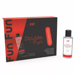 Массажный гель для тела с ароматом клубники в комплекте с вибропулей «Double Fun», Intt