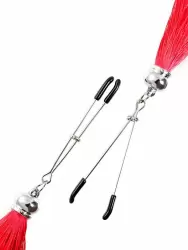 Зажимы на соски Pecado BDSM, «Вилки», с кисточками из шелка, металл, красные