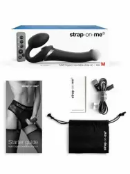 Анатомический страпон Strap-On-Me с 3 моторами, безремневой, размер M, черный
