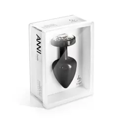 Сверкающая анальная пробка Anni Round T2 с кристаллом в основании – черный