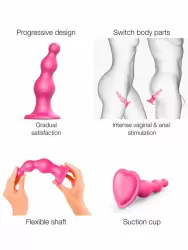 Рельефный фаллоимитатор Strap-On-Me Dildo Plug Beads Framboise, 16 см, силикон, розовый металлик