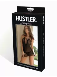 Коротенькая прозрачная сорочка со шнуровкой Hustler Lingerie – черный