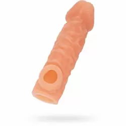 Реалистичная насадка на пенис  имитацией пирсинга и отверстием для мошонки «Cock sleeve» (большая), Kokos